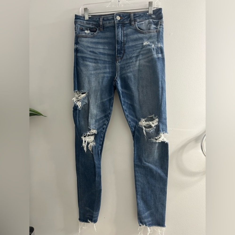 American eagle super high rise skinny distressed jeans